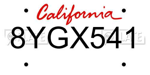 8YGX541 California License Plate