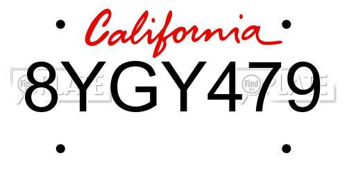 8YGY479 California License Plate
