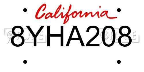 8YHA208 California License Plate