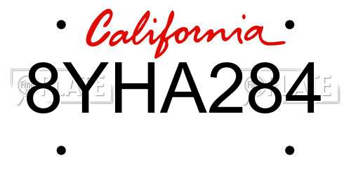 8YHA284 California License Plate