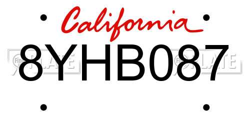 8YHB087 California License Plate