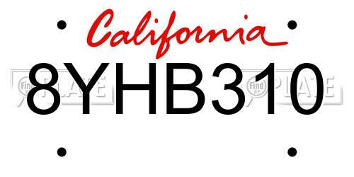 8YHB310 California License Plate