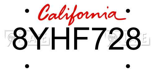 8YHF728 California License Plate