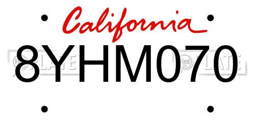 8YHM070 California License Plate