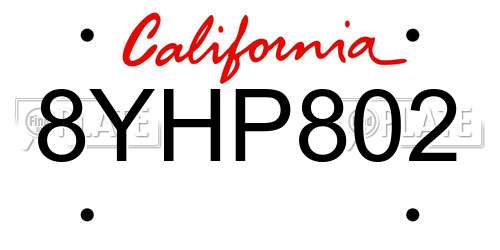 8YHP802 California License Plate