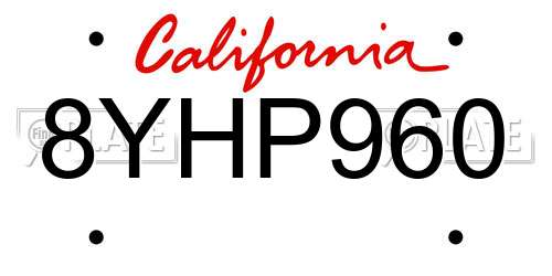 8YHP960 California License Plate