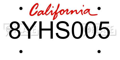 8YHS005 California License Plate