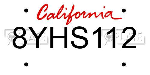 8YHS112 California License Plate