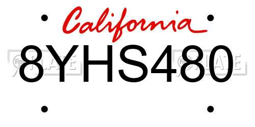 8YHS480 California License Plate