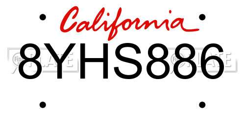 8YHS886 California License Plate