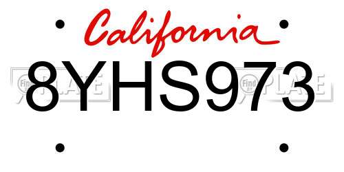 8YHS973 California License Plate