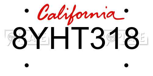8YHT318 California License Plate