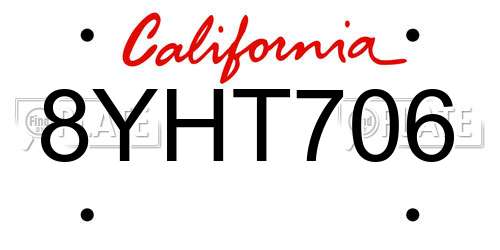 8YHT706 California License Plate