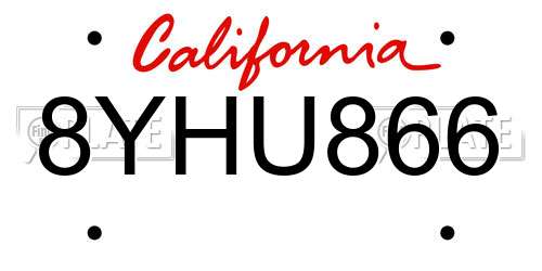 8YHU866 California License Plate
