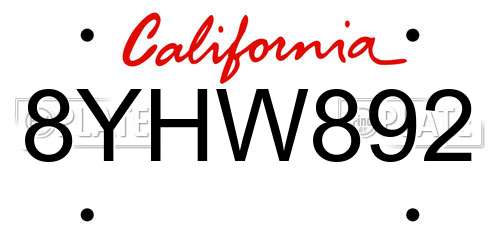 8YHW892 California License Plate