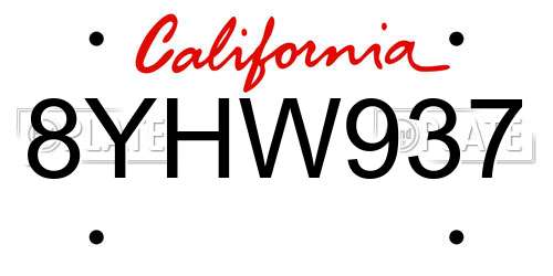 8YHW937 California License Plate