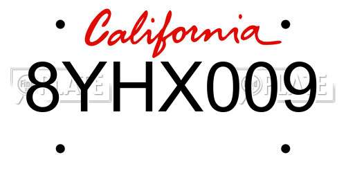 8YHX009 California License Plate