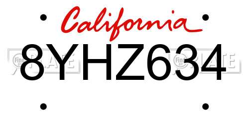 8YHZ634 California License Plate