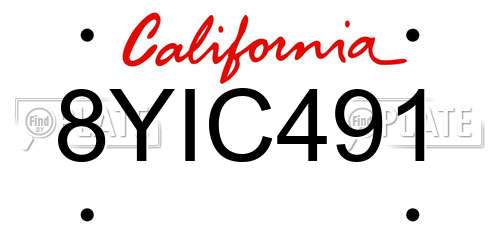 8YIC491 California License Plate