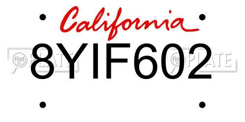 8YIF602 California License Plate