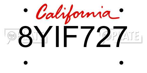 8YIF727 California License Plate