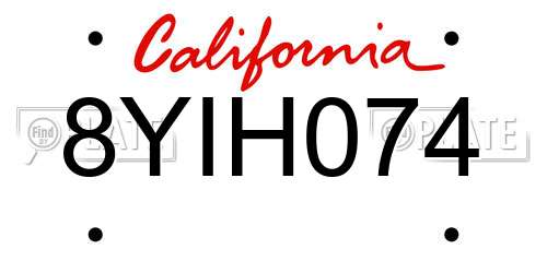 8YIH074 California License Plate