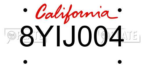 8YIJ004 California License Plate