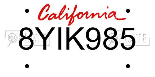 8YIK985 California License Plate