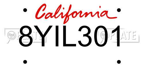 8YIL301 California License Plate