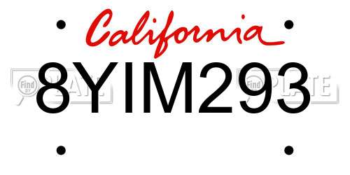 8YIM293 California License Plate