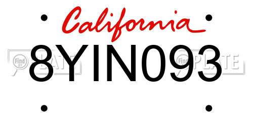 8YIN093 California License Plate