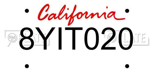 8YIT020 California License Plate