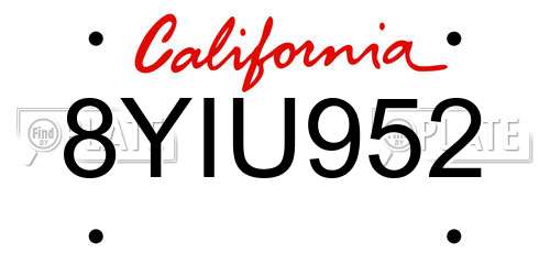 8YIU952 California License Plate