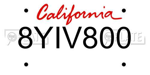 8YIV800 California License Plate