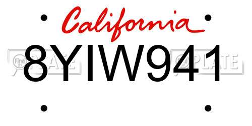8YIW941 California License Plate