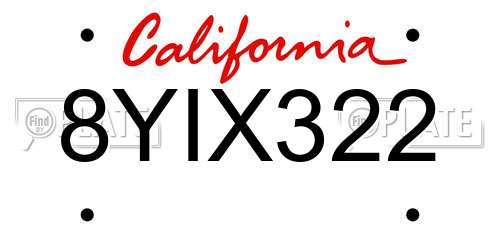 8YIX322 California License Plate