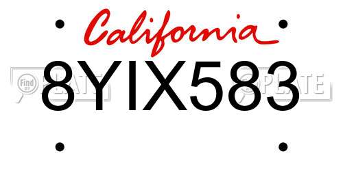 8YIX583 California License Plate