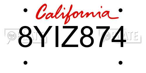 8YIZ874 California License Plate