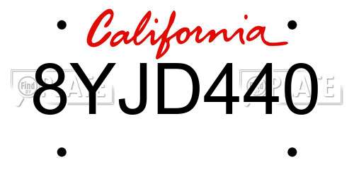 8YJD440 California License Plate