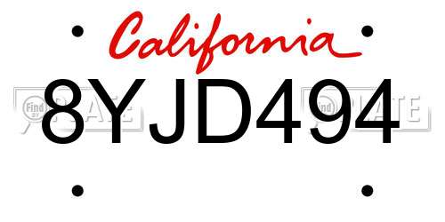 8YJD494 California License Plate
