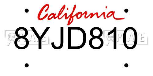 8YJD810 California License Plate
