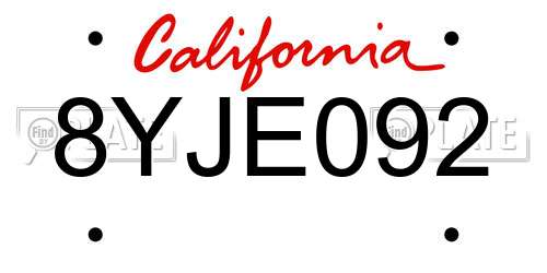 8YJE092 California License Plate