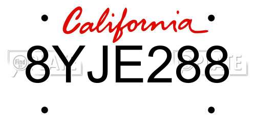 8YJE288 California License Plate