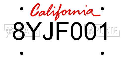 8YJF001 California License Plate