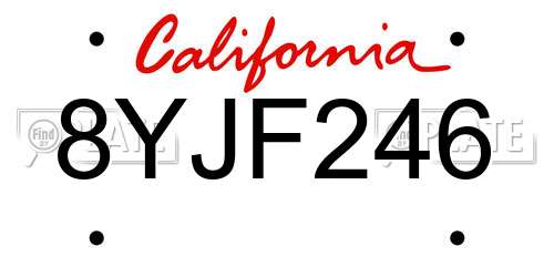 8YJF246 California License Plate