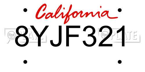 8YJF321 California License Plate