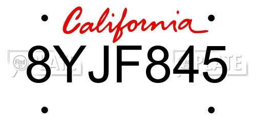 8YJF845 California License Plate