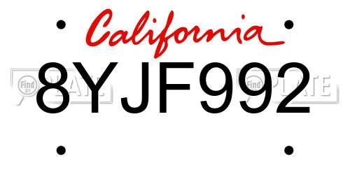 8YJF992 California License Plate