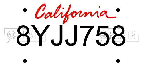 8YJJ758 California License Plate