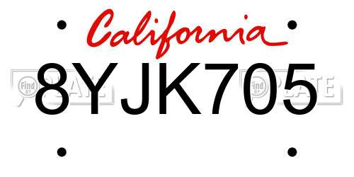 8YJK705 California License Plate